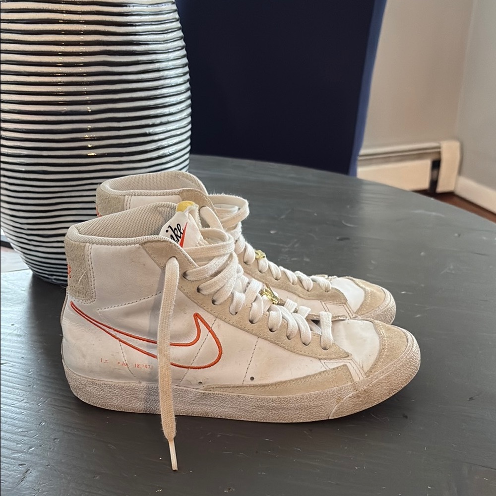 Nike White and Orange High-Top Sneakers